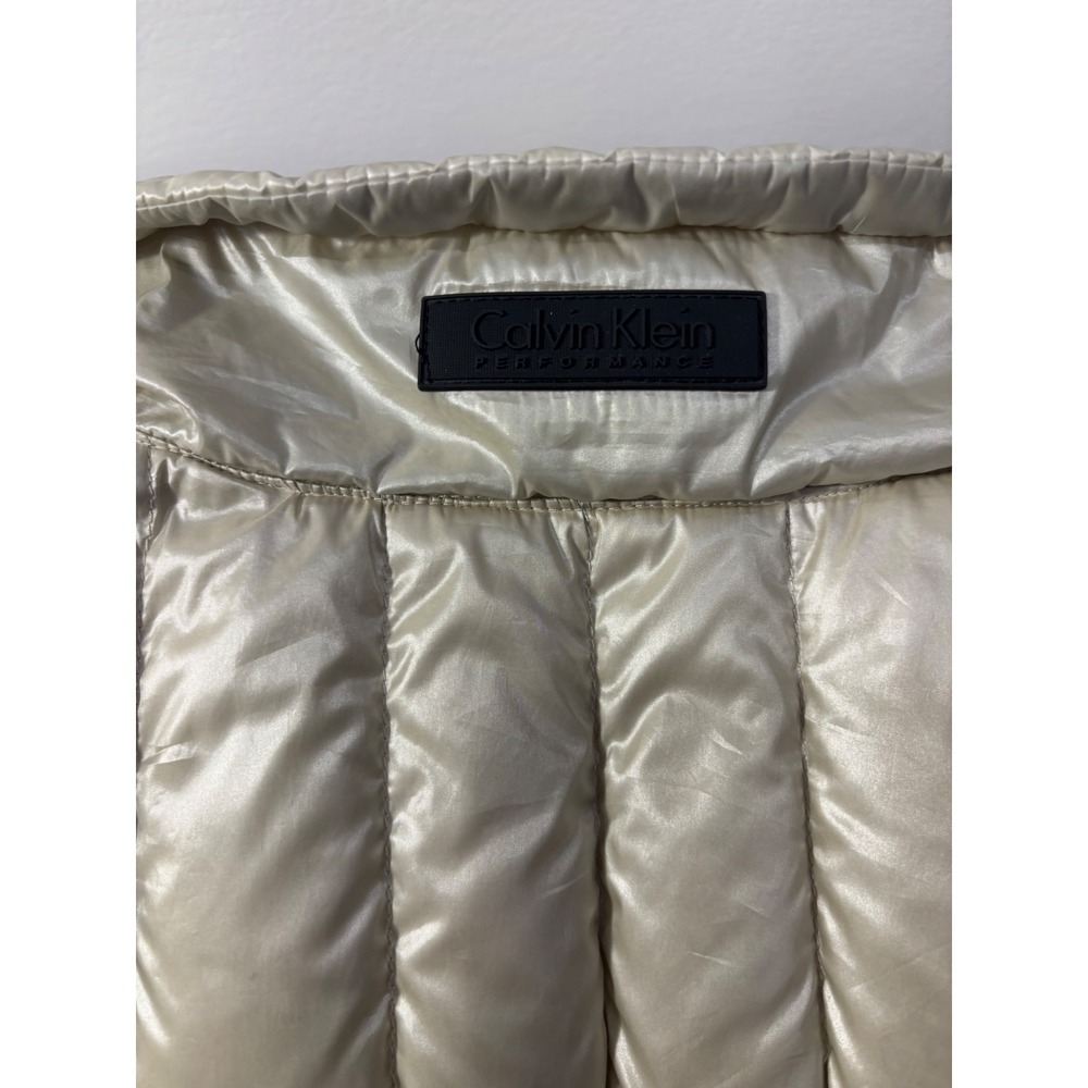 Calvin Klein Performance Metallic Gold Puffer Vest Black Side Panels Medium - Picture 2 of 7